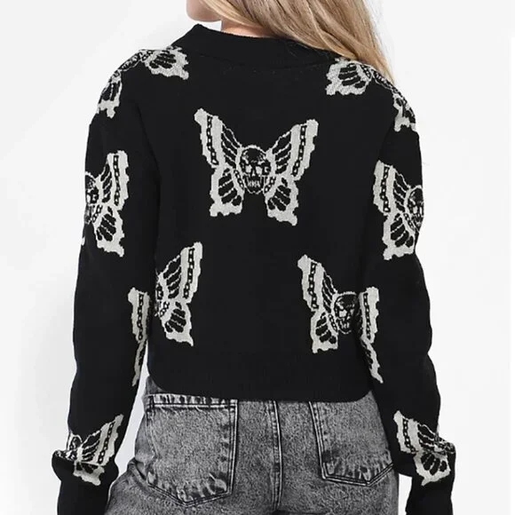 Lurking Class Skullfly Butterfly Scull Crop Cardigan Sweater Black Goth Grunge M - Picture 5 of 10